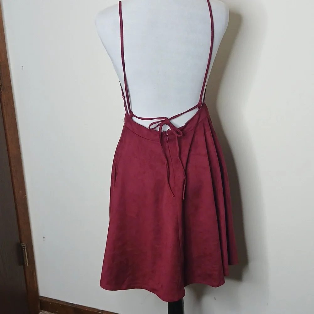 Flying Tomato Burgundy Wine Boho Mini Dress Size Medium - Picture 6 of 16